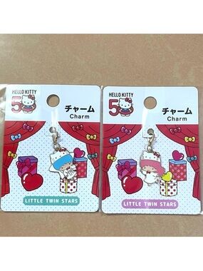2 Sanrio Hello Kitty Little 50th Anniversary Keychain Twin Stars Charm